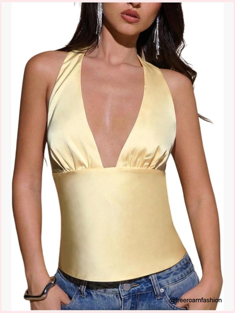 Satin Halter Top Tie Open Back Low Cut Fitted Y2k Party Top